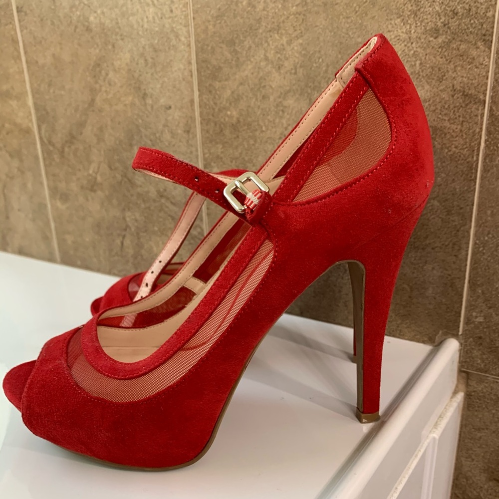 Nine West red peep toe heels